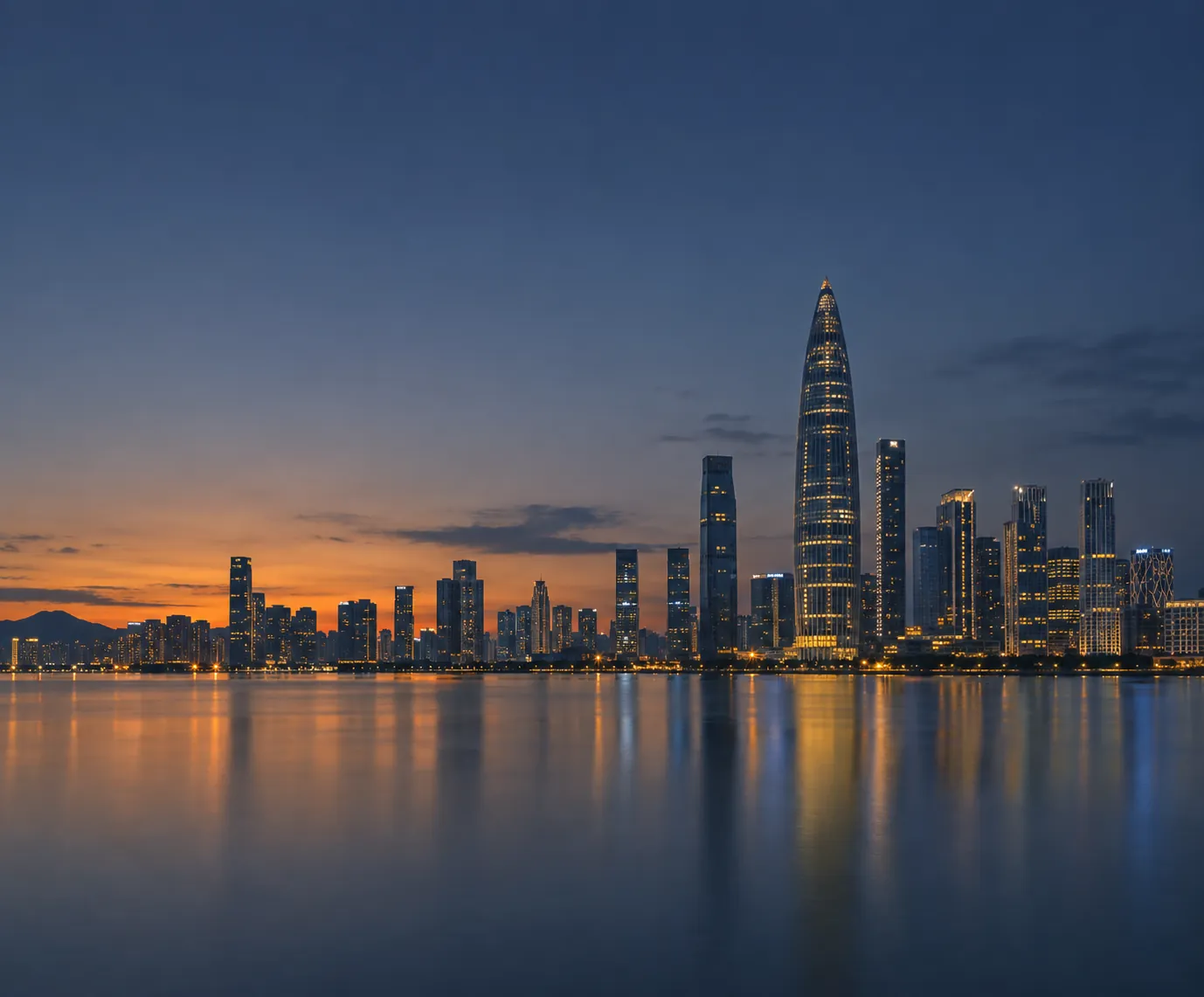 Shenzhen skyline at blue hour